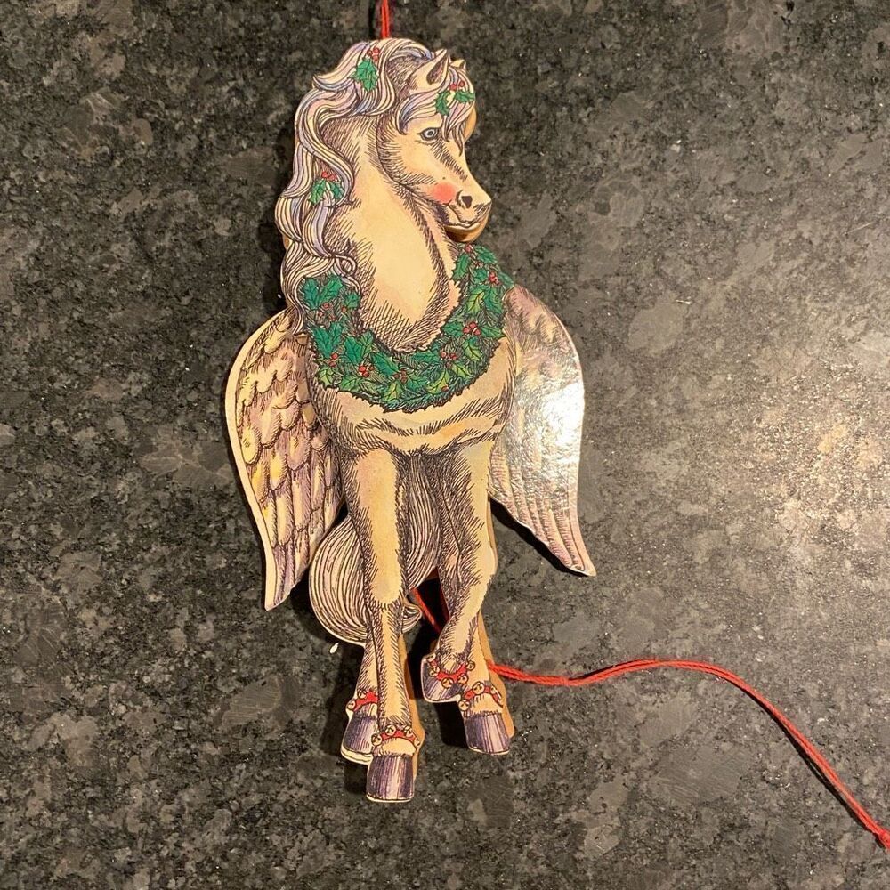 Pegasus Vintage Pull String Ornament Susan Feves 1985 Winged Horse